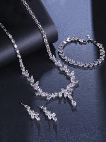 3 件套豪華銅和方晶鋯石鑲嵌女式銀項鍊和耳環套裝,非常適合派對和婚禮