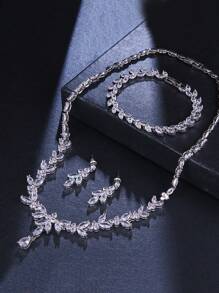 3 件套豪華銅和方晶鋯石鑲嵌女式銀項鍊和耳環套裝,非常適合派對和婚禮