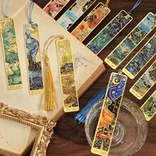 12 Pcs Vintage Painting Metal Bookmark Set Retro Oil Hollow Long Tassel Bookmark Students Reading Tool Creative Gift School Supplies For Book Lovers Friends Office School Stationery Supplies