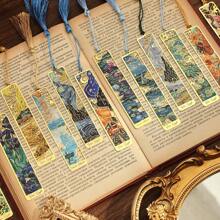 12 Pcs Vintage Painting Metal Bookmark Set Retro Oil Hollow Long Tassel Bookmark Students Reading Tool Creative Gift School Supplies For Book Lovers Friends Office School Stationery Supplies