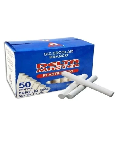 Giz para Lousa Escolar Branco Plastificado 50 Unidades Delta Master