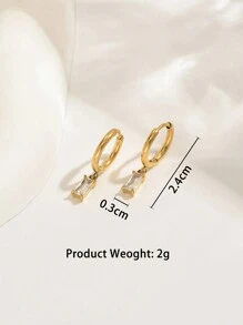 1 Pair Fashionable Cubic Zirconia Embellished Stainless Steel Square Pendant Earrings For Women, Minimalist Everyday Wear