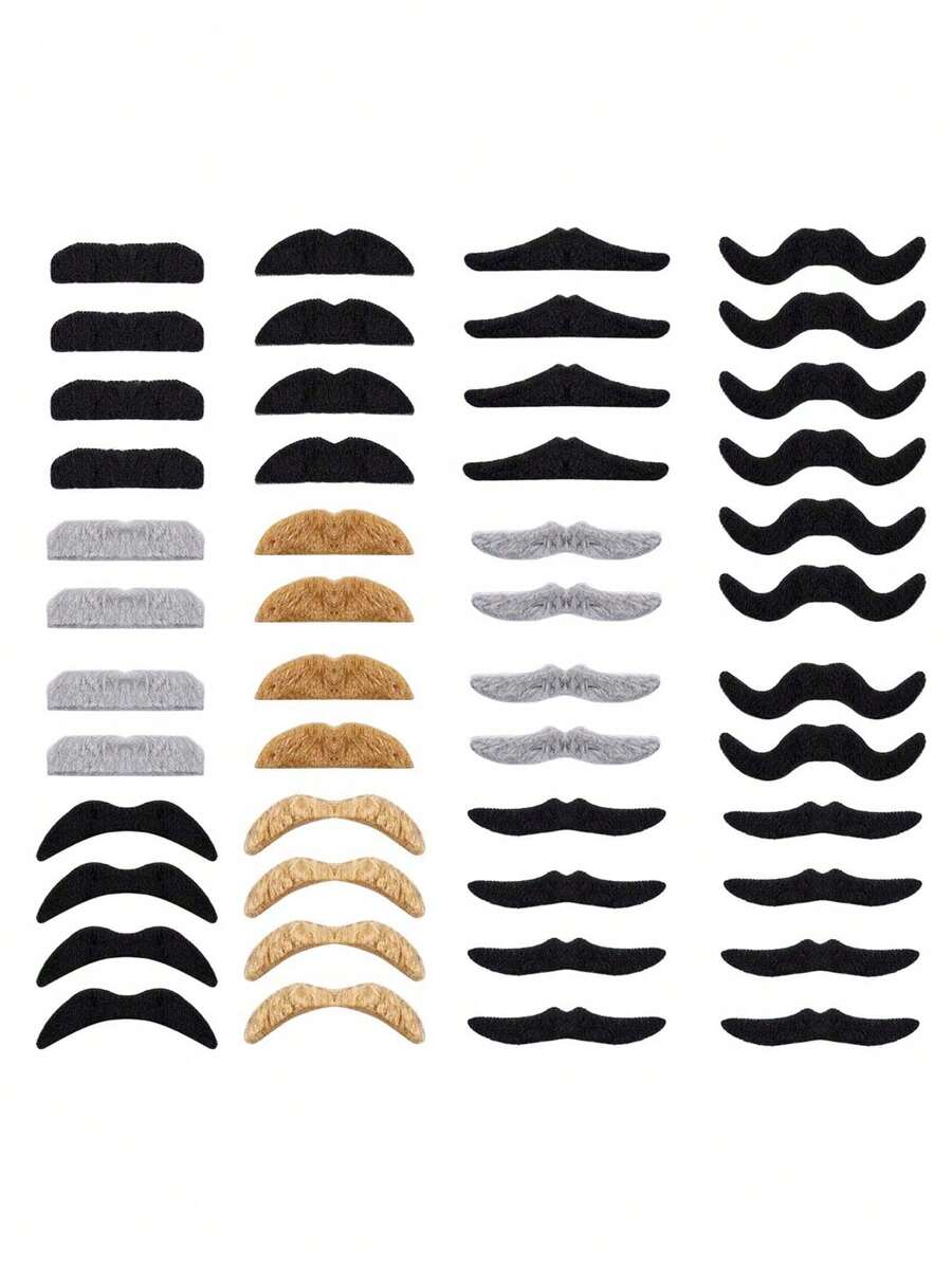 24pcs Self-Adhesive Fake Mustache Set, Creative Mustache Styles, Suitable For Role Play, Halloween Party, Cosplay, Party Photo Shoots