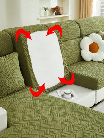 1pc Green Jacquard Sofa Cushion Cover,Solid Color Elastic Full Coverage Sofa Protector,Universal For All Seasons Living Room Decor