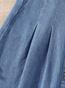 Girl's Casual Minimalist Front Button A-Line Denim Maxi Skirt, Suitable For Outings And Gatherings, All Seasons - Blue - View 4