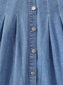 Girl's Casual Minimalist Front Button A-Line Denim Maxi Skirt, Suitable For Outings And Gatherings, All Seasons - Blue - View 5