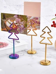 1pc Stainless Steel Christmas Tree Shape Place Card Holder, Wedding/Party/Restaurant Table Card Clip,Home Decor,Christmas Decor,Party Supplies - Fantasy Colors - View 2