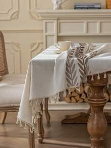 1 szt. Wysokiej precyzji haftowany obrus z frędzlami, wzór jesiennej pszenicy, pokrowiec przeciwkurzowy na biurka, pianina, obrus dekoracyjny do domu, odpowiedni do restauracji, kawiarni, kolacji, imprez, świąt, Święta Dziękczynienia, Bożego Narodzenia