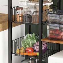 Modern Freestanding Kitchen Bakers Rack With 2 Baskets,Microwave Oven Stand With Shelves,Utility Storage Shelf With Metal Frame,Small Coffee Bar Station,Brown