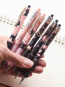 Black Frost Butterfly Ins Style Neutral Pen, European Style Packaging, Soft Grip, 0.5mm, Smooth Writing, Quick-Drying, Simple Design, Suitable For Students' Exam And Exercise, 6 Pens/Box Back To School - Black - View 5