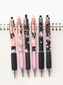 Black Frost Butterfly Ins Style Neutral Pen, European Style Packaging, Soft Grip, 0.5mm, Smooth Writing, Quick-Drying, Simple Design, Suitable For Students' Exam And Exercise, 6 Pens/Box Back To School - Black - View 3