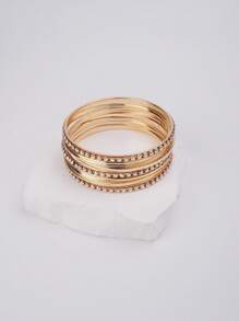 13pcs/Set  Women Fashion Multi-Layer Metal Spray Painting Solid Color Bangle Bracelet Gift - 13pcs Ring 3 Rows Of Diamond Solid Color Spray Paint Bracelet - View 6