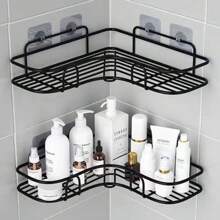 Kit 2 Support Shelves With High Stickers For Wall Bathroom Kitchen Laundry Shampoo And Soap - 黑色 - 查看 1