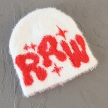 1 件冬季女士男士毛绒字母针织帽 Y2K 时尚针织无檐帽 - 彩色 - 查看 8