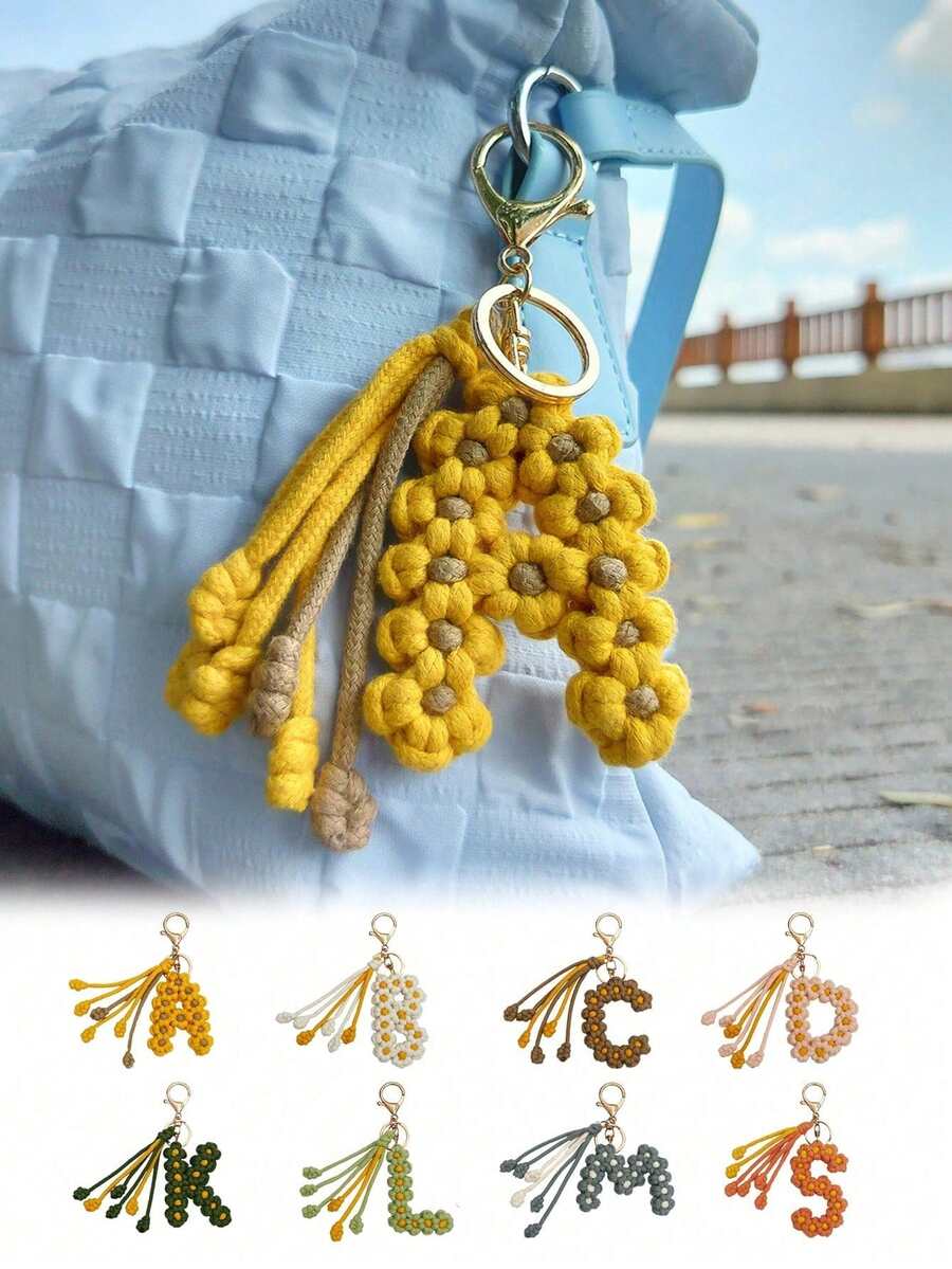 1Pc Braided Keychain Handmade Keychain Wristlet For Women Girls Braided Letter Charm Hand-Woven Pendant Birthday For Purse Bag Pendant - Multicolor - View 1
