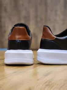 Men's High Sole Sneakers Casual Sneakers Sport Style Thin Shoes - 黑色 - 查看 5