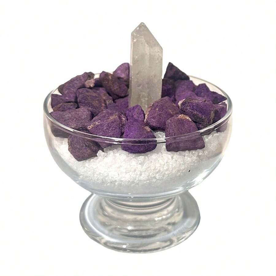Crystal Point Purpurite Purification Bowl And Coarse Salt 7cm - Bụi tím - Xem 1