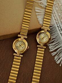 1 Piece French Retro Gold Small Dial Women's Watch Fashionable And Elegant Exquisite Small Waterproof Quartz Watch Suitable For Daily Wear, Dinner And Other Occasions To Decorate The Wrist Roman Scale Dial Women's Watch