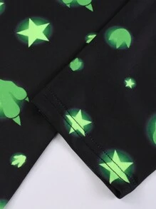 2pcs Young Boy Glow In The Dark Dinosaur & Star Pattern Pajama Set, Winter - Multicolor - View 6