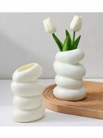 1pc Plastic Spiral White Vase, Nordic Creative Flower Arrangement Container, Suitable For Kitchen Living Bedroom Home Decoration Ornament, Aesthetic Room Decor