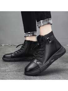 Botas Chelsea para hombre, botas británicas para hombre, botas altas de terciopelo cálidas, botas informales para hombre, modernas y versátiles - Negro - Ver 10