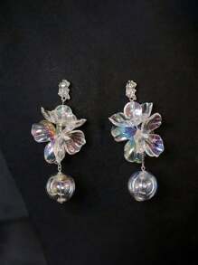 1 par de aretes de bola de flor de cristal acrílico de colores exagerados, de gran tamaño, regalo para mujer, estilo de joyería de resort de playa de verano