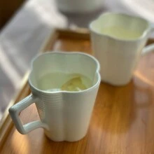 1 件简约优雅陶瓷杯，家用骨瓷杯，拿铁艺术咖啡杯，早餐牛奶杯，冷饮果汁杯 - 白色 - 查看 5