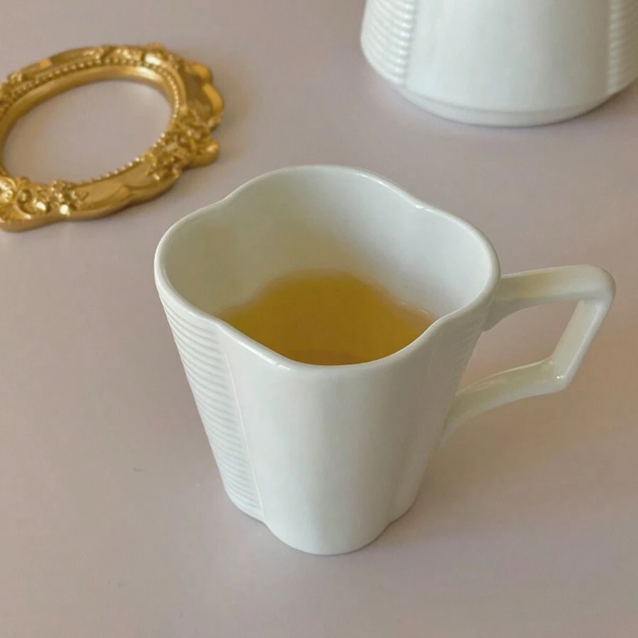 1 件简约优雅陶瓷杯，家用骨瓷杯，拿铁艺术咖啡杯，早餐牛奶杯，冷饮果汁杯 - 白色 - 查看 1