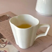 1 件简约优雅陶瓷杯，家用骨瓷杯，拿铁艺术咖啡杯，早餐牛奶杯，冷饮果汁杯 - 白色 - 查看 3