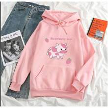 Women's Sweatshirt Kitty And Strawberries Casual Cute - 淺粉色 - 查看 1