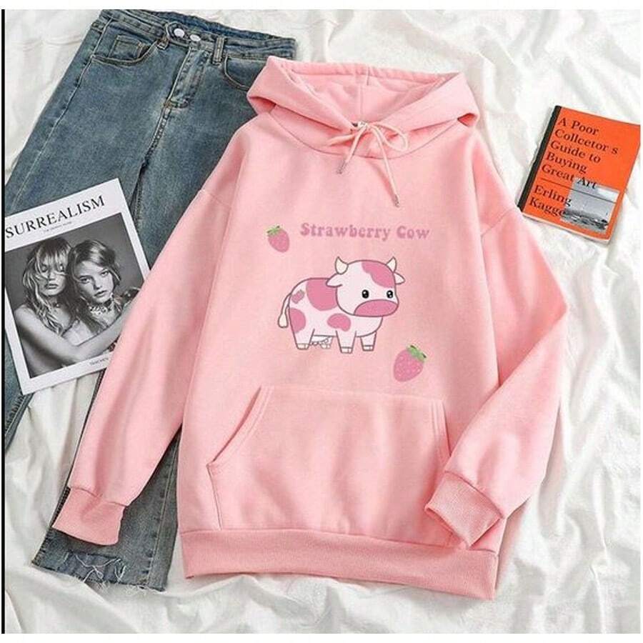 Women's Sweatshirt Kitty And Strawberries Casual Cute - 淺粉色 - 查看 1