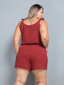 Plus Size Jumpsuits - 酒紅色 - 查看 3
