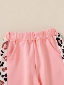 Conjunto de 2 peças para menina, com estampa de letras fofas e fofas, moletom com estampa de coração e calça com detalhes em patchwork, macio, confortável e casual