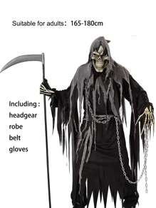 Set de 4 disfraces de Halloween, traje de misterio y horror espeluznante para fiesta de cosplay (Accesorio de guadaña no incluido), Navidad - Blanco y Negro - Ver 2