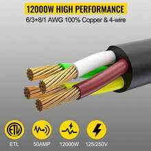 Heavy Duty Generator Cord, 10 Feet Generator Power Cord, 50AMP ETL Listed Cord, 12000 Watts Black Cable, SS2-50R Generator Plug, SS2-50P Extension Cord, 125/250V Generator Wire W/Portable Strap