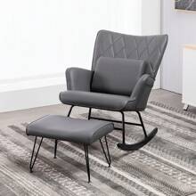 Rocking Chair, Glider Chair,Rocking Accent Chair With Lumbar Pillow And Ottoman For Nursery/Living Room/Bedroom - 灰色 - 查看 2