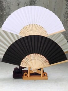 1 pieza Abanico de papel plegable, abanico de mano liso para decoración de fiesta, arte de abanicos DIY - Blanco - Ver 1
