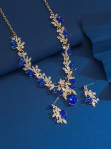 3 件套奢华婚礼派对女士礼服水钻装饰珠宝时尚闪亮颈链项链和耳环套装舞会服装珠宝套装配饰（2 个耳环和 1 条项链） - 水鑽珠寶套裝 - 查看 4