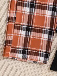 Fashionable And Elegant Home Leisure Set, Featuring A Round Neck Long Sleeved Top With A Bear Pattern And Checkered Pants. This Fabric Is Very Comfortable And Suitable For Tween Girls To Wear In Spring And Autumn Seasons - Black - View 4