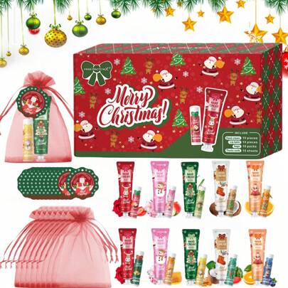 MISS FACTORX 40pcs Christmas Theme Gift Set - Lip Balm Bulk, Hand Cream Bulk, Christmas Card, Gift Organza Bag, Party Favor, New Year Gift, Women Gift