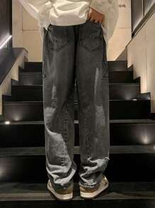 Tween Boy Star Print Denim Jeans - Dark Grey - View 2