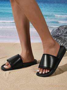 Novos chinelos casuais leves e confortáveis com sola de borracha preta para mulheres, macios, duráveis, antiderrapantes e com absorção de choque - Preto - Ver 2