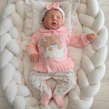 Baby Girl Long Sleeve Romper Outfit With Hair Band Wet Animal Fox Salmon - 珊瑚橙 - 查看 2