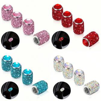4 Packs Bling Tire Stem Valve Caps, Crystal Tire Caps Shinny Rhinestone Universal Car Tire Valve Caps For Car SUV Motorcycle Bicycle Truck