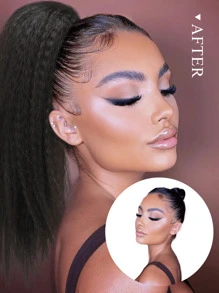 16 Inch Curly Yaki Ponytail Extension, Water Wave Drawstring Ponytail, Suitable For Natural Black Drawstring Ponytail, Synthetic African Straight Ponytail, Thanksgiving Gift (1B#), Suitable For Daily, Party, Halloween, Cosplay - Natural Black - View 9