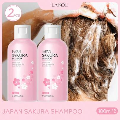 2 Bottles - 100ml Japanese Laikou Sakura Deep Nourishing Shampoo, Oil Control, Dandruff Removal, Moisturizing For Dry Hair, Long-Lasting Fragrance, Bathroom Shampoo, Hair Care Product, Suitable For Women And Girls