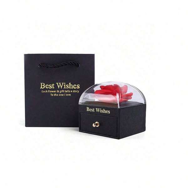 1pc boîte de cadeau de fleur de rose éternelle et boîte à bijoux, convient pour mariage, fête, proposition, confession, souvenir, cadeau de festival ou rangement de bijoux, idéal également pour l"emballage de cadeaux pour les enseignants, les mères et la graduation.
