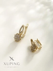 XUPING JEWELRY 1 对简约优雅的 14K 镀金耳环，适合女性日常佩戴和聚会 - 金黃色 - 查看 4