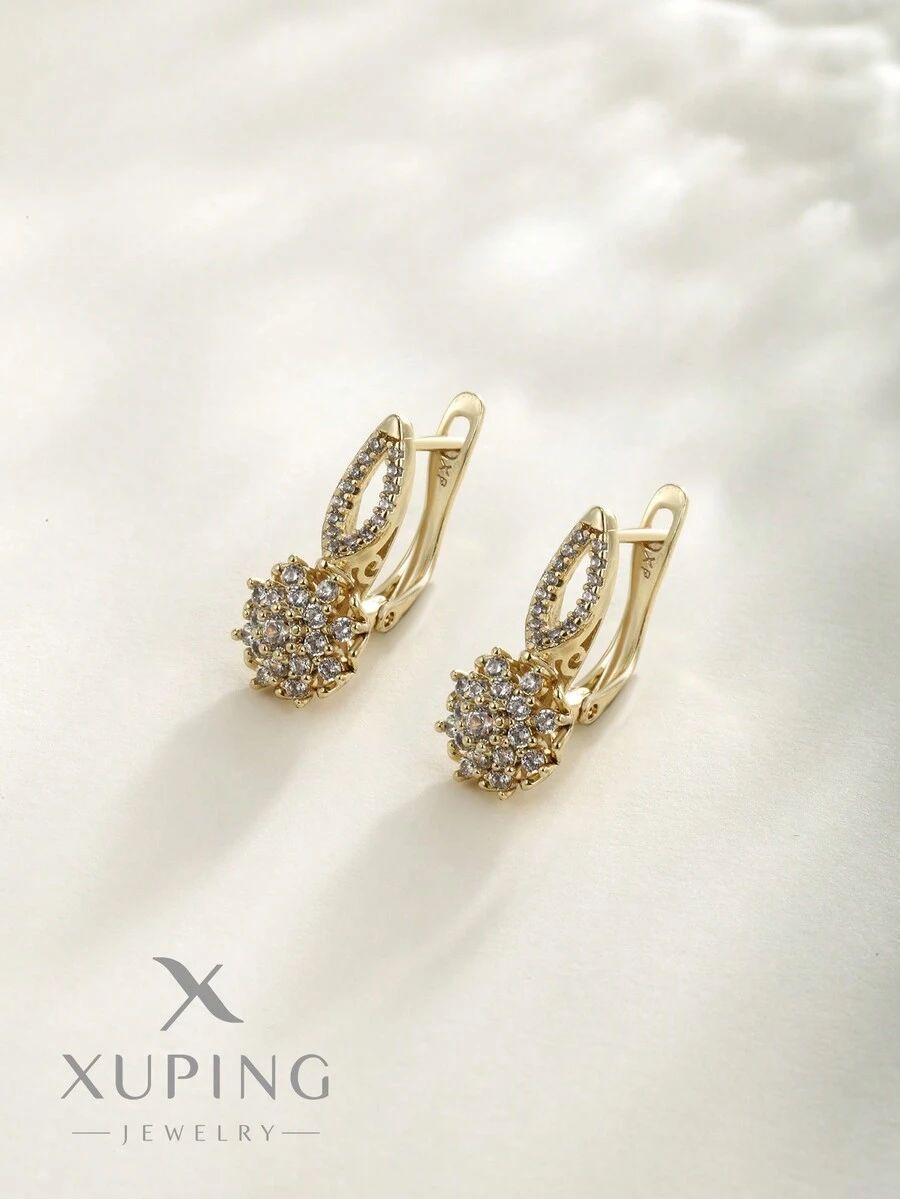 XUPING JEWELRY 1 对简约优雅的 14K 镀金耳环,适合女性日常佩戴和聚会 - 金黃色 - 查看 1
