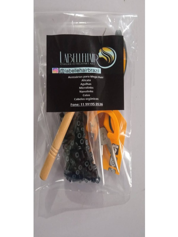 Kit Mega Hair - Alicate, Agulha, 200 Microlinks Com Silicone Interno